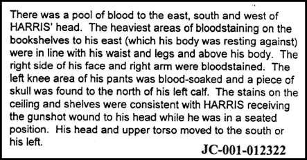 A description of Harris' bloodstains