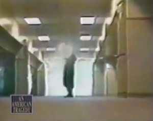 A Columbine student shoots a fake gun down the hallway at CHS in the Get Smart parody video.