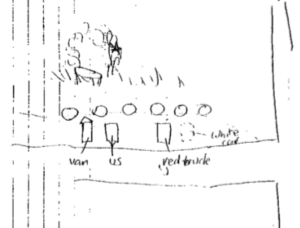 Harris' drawing of the van break-in crime scene