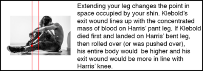 Harris' leg was not bent when Klebold fell on him