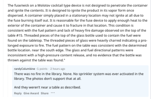 Randy claims there was no fire in the library and Eric and Dylan were not near any table